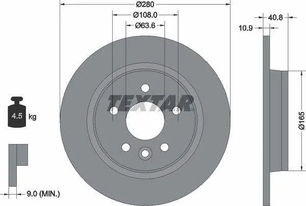 Textar Rear Brake Disc Pro Solid 92255603 280mm - image 4