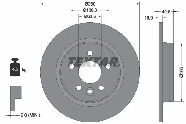 Textar Rear Brake Disc Pro Solid 92255603 280mm - image 3