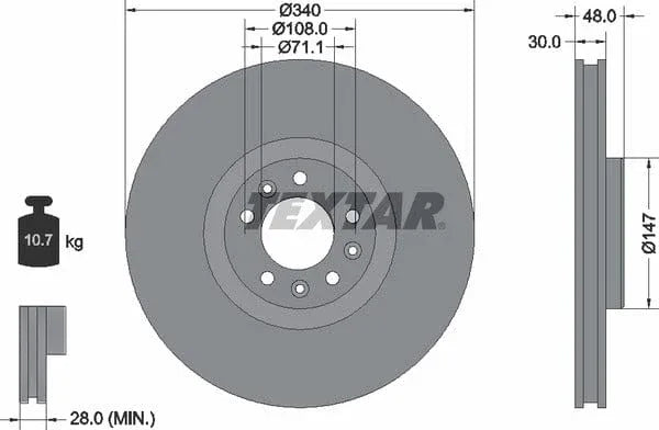 Textar Front Coated Brake Disc Pro Vented 92256003 340mm - image 4