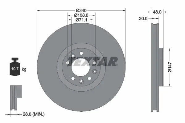 Textar Front Coated Brake Disc Pro Vented 92256003 340mm - image 3