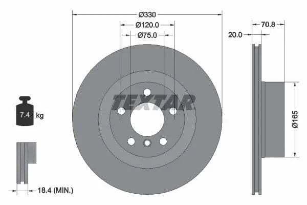 Textar Rear Brake Disc Pro Vented 92256303 330mm - image 3