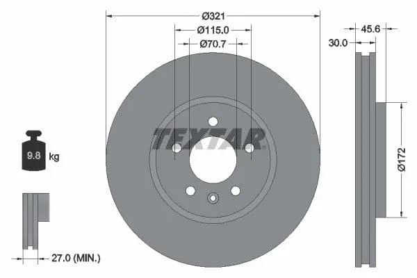 Textar Front Coated Brake Disc Pro Vented 92256803 321mm - image 3