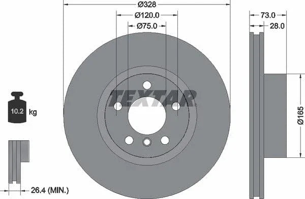 Textar Front Coated High-Carbon Brake Disc Pro+ Vented 92257105 328mm - image 4