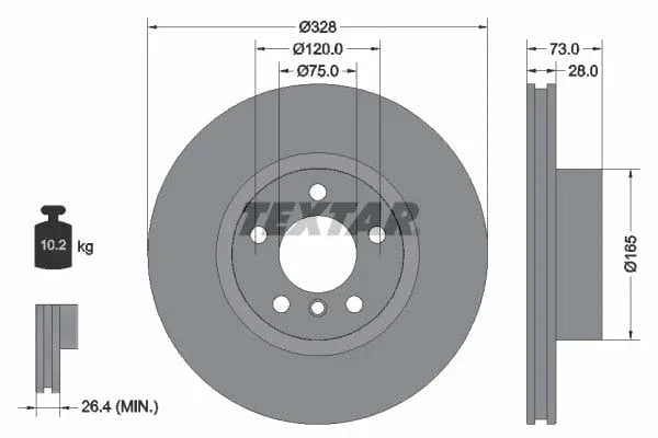Textar Front Coated High-Carbon Brake Disc Pro+ Vented 92257105 328mm - image 3