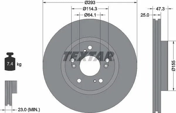 Textar Front Coated Brake Disc Pro Vented 92257303 293mm - image 4