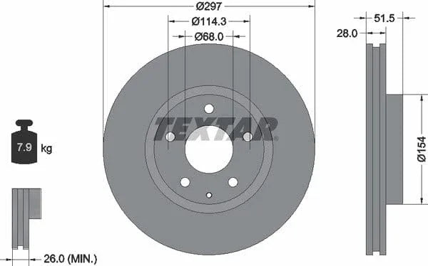 Textar Front Coated Brake Disc Pro Vented 92257403 297mm - image 4