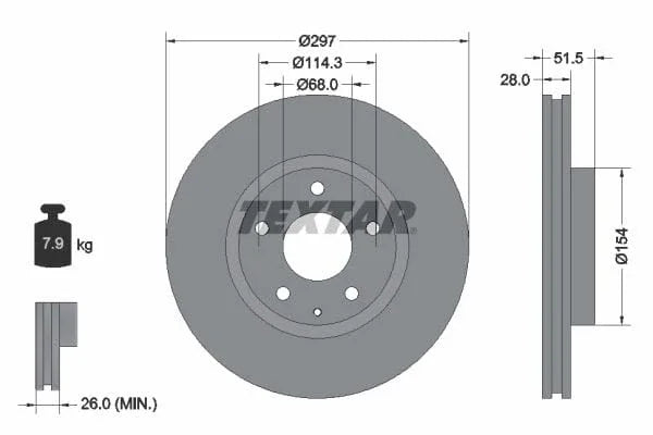 Textar Front Coated Brake Disc Pro Vented 92257403 297mm - image 3