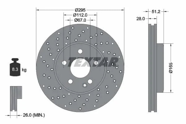 Textar Front Coated High-Carbon Brake Disc Pro+ Perforated Vented 92257505 295mm - image 3