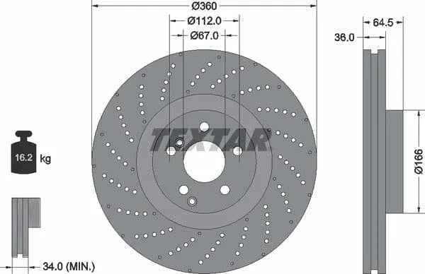 Textar Front Coated High-Carbon Brake Disc Pro+ Perforated Vented 92260305 360mm - image 4