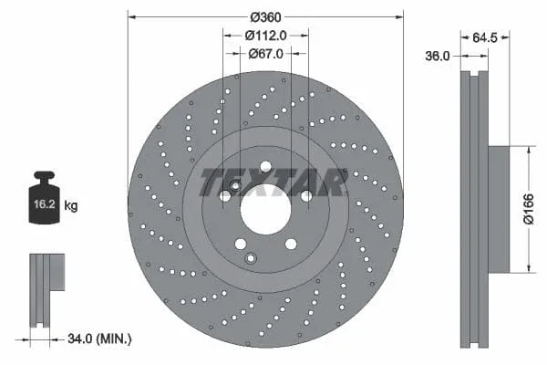 Textar Front Coated High-Carbon Brake Disc Pro+ Perforated Vented 92260305 360mm - image 3