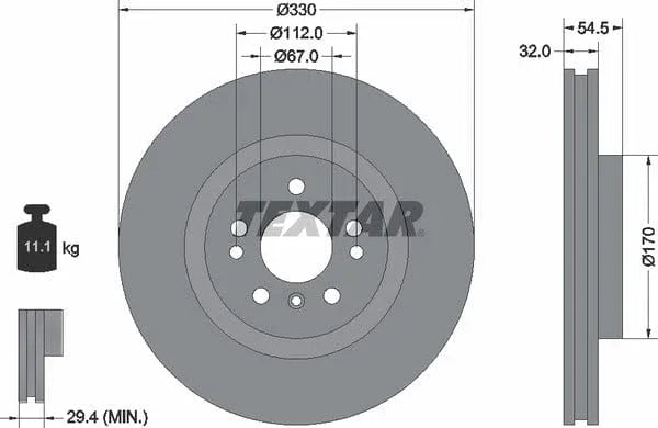 Textar Front Coated High-Carbon Brake Disc Pro+ Vented 92260405 330mm - image 4