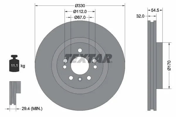 Textar Front Coated High-Carbon Brake Disc Pro+ Vented 92260405 330mm - image 3