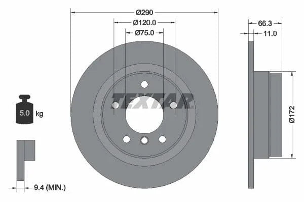 Textar Rear Brake Disc Pro Solid 92261003 290mm - image 3