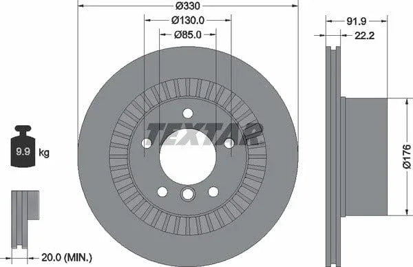Textar Rear Brake Disc Pro Vented 92261903 330mm - image 4