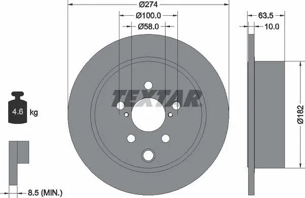 Textar Rear Brake Disc Pro Solid 92262003 274mm - image 4