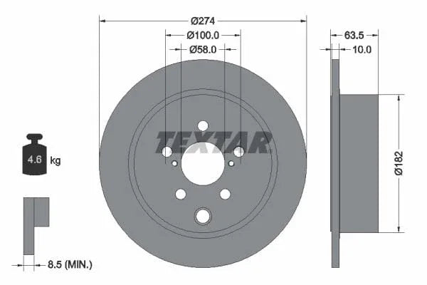 Textar Rear Brake Disc Pro Solid 92262003 274mm - image 3