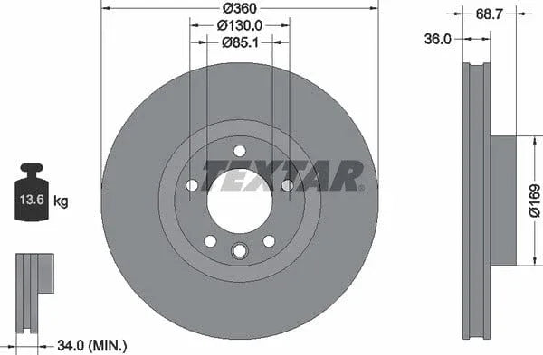 Textar Front Coated High-Carbon Brake Disc Pro+ Vented 92262705 360mm - image 4