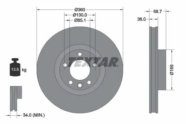 Textar Front Coated High-Carbon Brake Disc Pro+ Vented 92262705 360mm - image 3