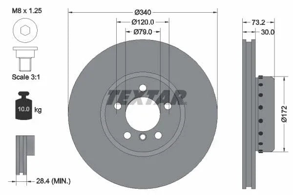 Textar Front Coated High-Carbon Brake Disc Pro+ Two-Piece Brake Disc Vented 92264925 340mm - image 3