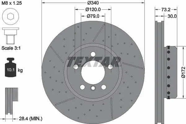 Textar Front Coated High-Carbon Brake Disc Pro+ Drilled Dimples Two-Piece Brake Disc Slotted Vented 92265025 340mm - image 4