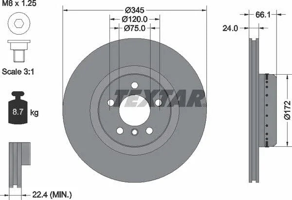 Textar Rear Brake Disc Pro+ Two-Piece Brake Disc Vented 92265125 345mm - image 4