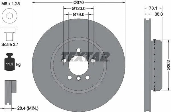 Textar Front Coated High-Carbon Brake Disc Pro+ Two-Piece Brake Disc Vented 92265325 370mm - image 4