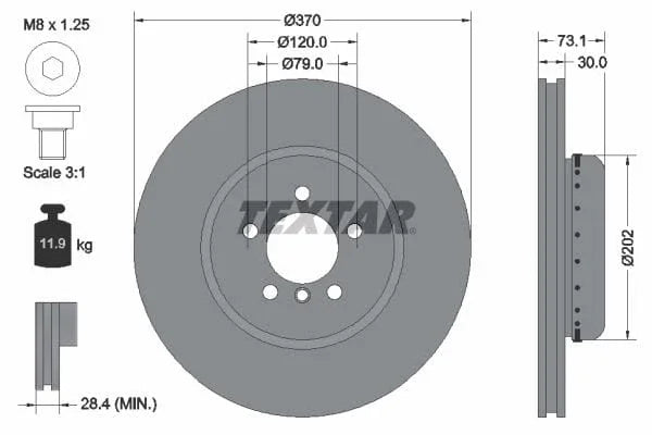 Textar Front Coated High-Carbon Brake Disc Pro+ Two-Piece Brake Disc Vented 92265325 370mm - image 3
