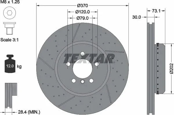Textar Front Coated High-Carbon Brake Disc Pro+ Drilled Dimples Two-Piece Brake Disc Slotted Vented 92265425 370mm - image 4
