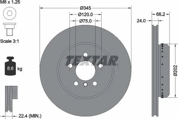 Textar Rear Brake Disc Pro+ Two-Piece Brake Disc Vented 92265625 345mm - image 4
