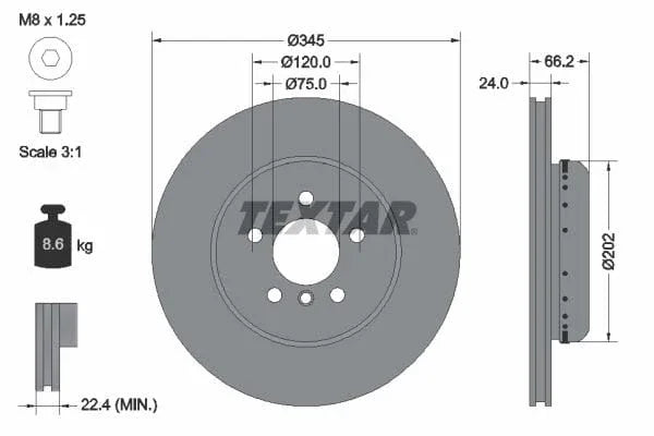 Textar Rear Brake Disc Pro+ Two-Piece Brake Disc Vented 92265625 345mm - image 3