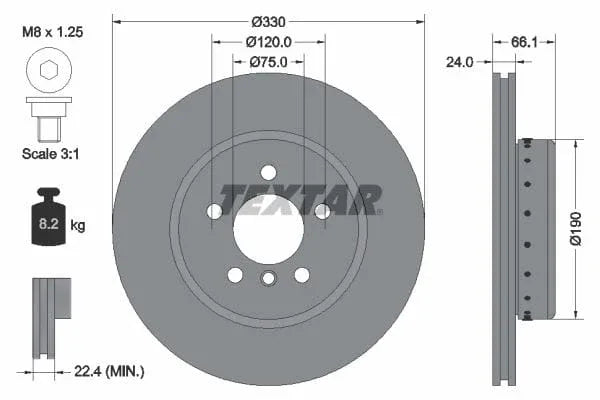 Textar Front Coated High-Carbon Brake Disc Pro+ Two-Piece Brake Disc Vented 92265825 330mm - image 3