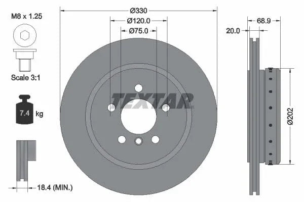 Textar Rear Brake Disc Pro+ Two-Piece Brake Disc Vented 92265925 330mm - image 3