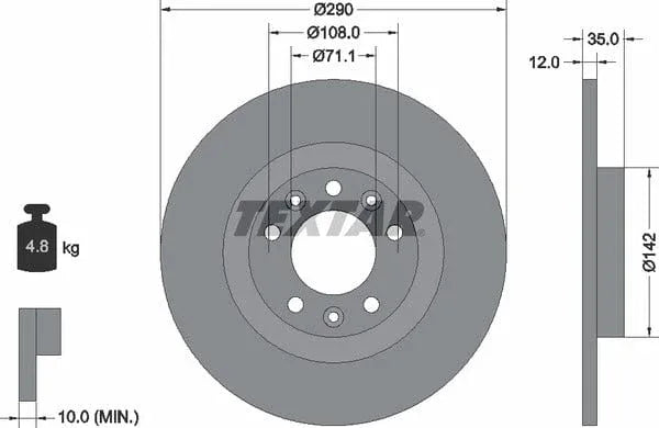 Textar Rear Brake Disc Pro Solid 92267303 290mm - image 4