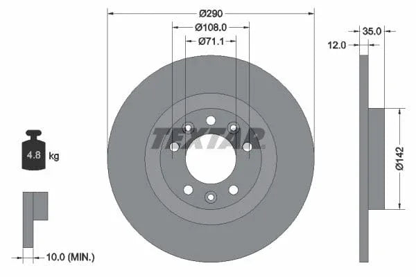 Textar Rear Brake Disc Pro Solid 92267303 290mm - image 3