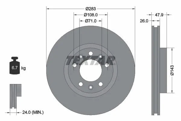 Textar Front Coated Brake Disc Pro Vented 92267903 283mm - image 3