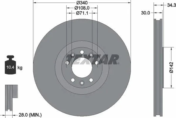 Textar Front Coated Brake Disc Pro Vented 92268203 340mm - image 4