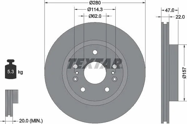 Textar Front Coated Brake Disc Pro Vented 92268303 280mm - image 4