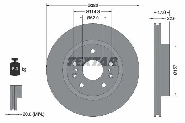 Textar Front Coated Brake Disc Pro Vented 92268303 280mm - image 3