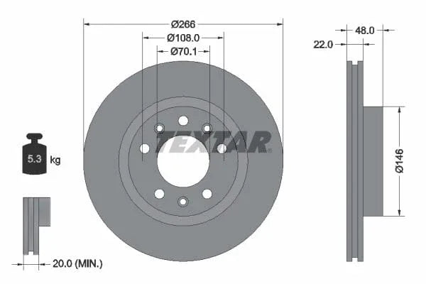 Textar Front Coated Brake Disc Pro Vented 92269003 266mm - image 3