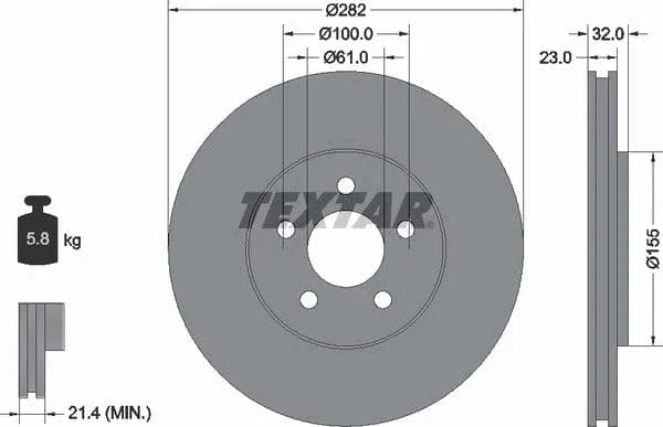 Textar Front Coated Brake Disc Pro Vented 92269303 282mm - image 4