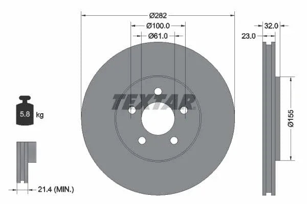 Textar Front Coated Brake Disc Pro Vented 92269303 282mm - image 3