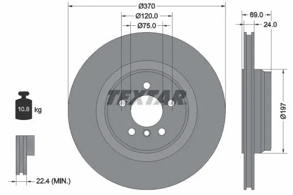 Textar Rear Brake Disc Pro Vented 92270003 370mm - image 3