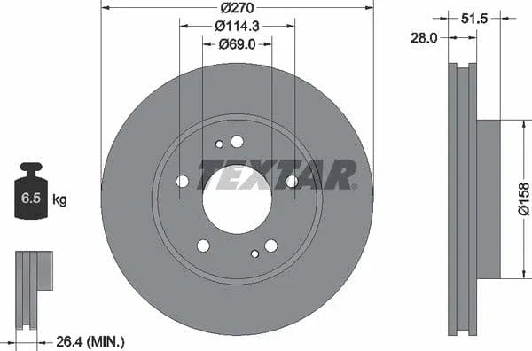 Textar Front Coated Brake Disc Pro Vented 92270803 270mm - image 4