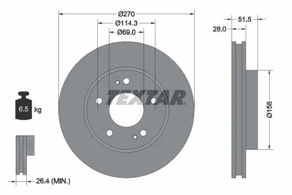 Textar Front Coated Brake Disc Pro Vented 92270803 270mm - image 3