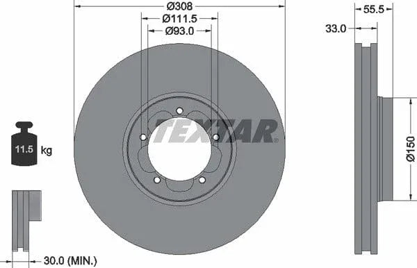 Textar Front Coated Brake Disc Pro Vented 92273003 308mm - image 4