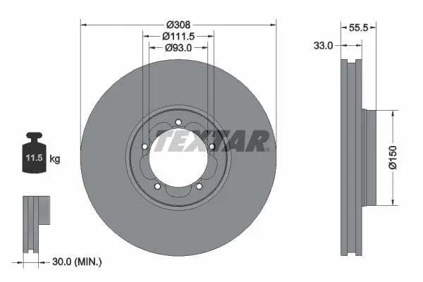 Textar Front Coated Brake Disc Pro Vented 92273003 308mm - image 3