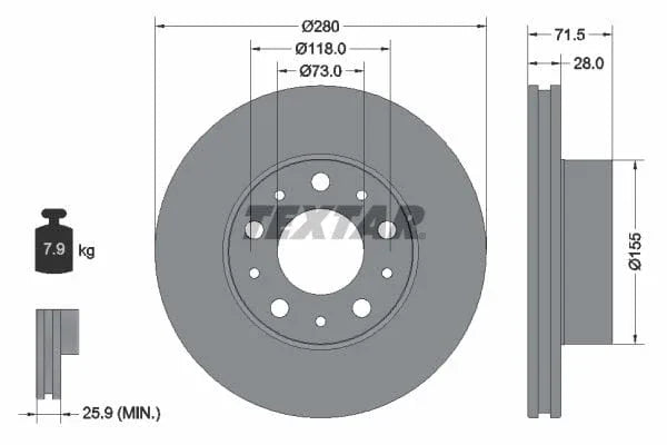 Textar Front Coated Brake Disc Pro Vented 92275003 280mm - image 3