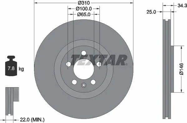 Textar Front Coated High-Carbon Brake Disc Pro+ Vented 92275905 310mm - image 4