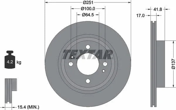 Textar Front Coated Brake Disc Pro Vented 92278003 251mm - image 4