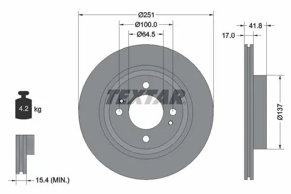Textar Front Coated Brake Disc Pro Vented 92278003 251mm - image 3